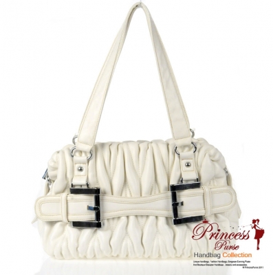 Designer Inspired Faux Leather Handbag w/ Ruffled Design and Buckle Accent